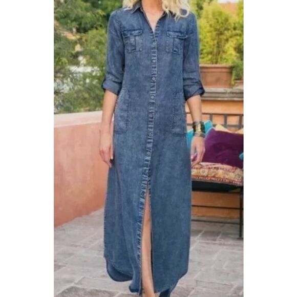 Soft Surroundings Tencel Chambray Dress with Sash Sz. PXS - Picture 1 of 7